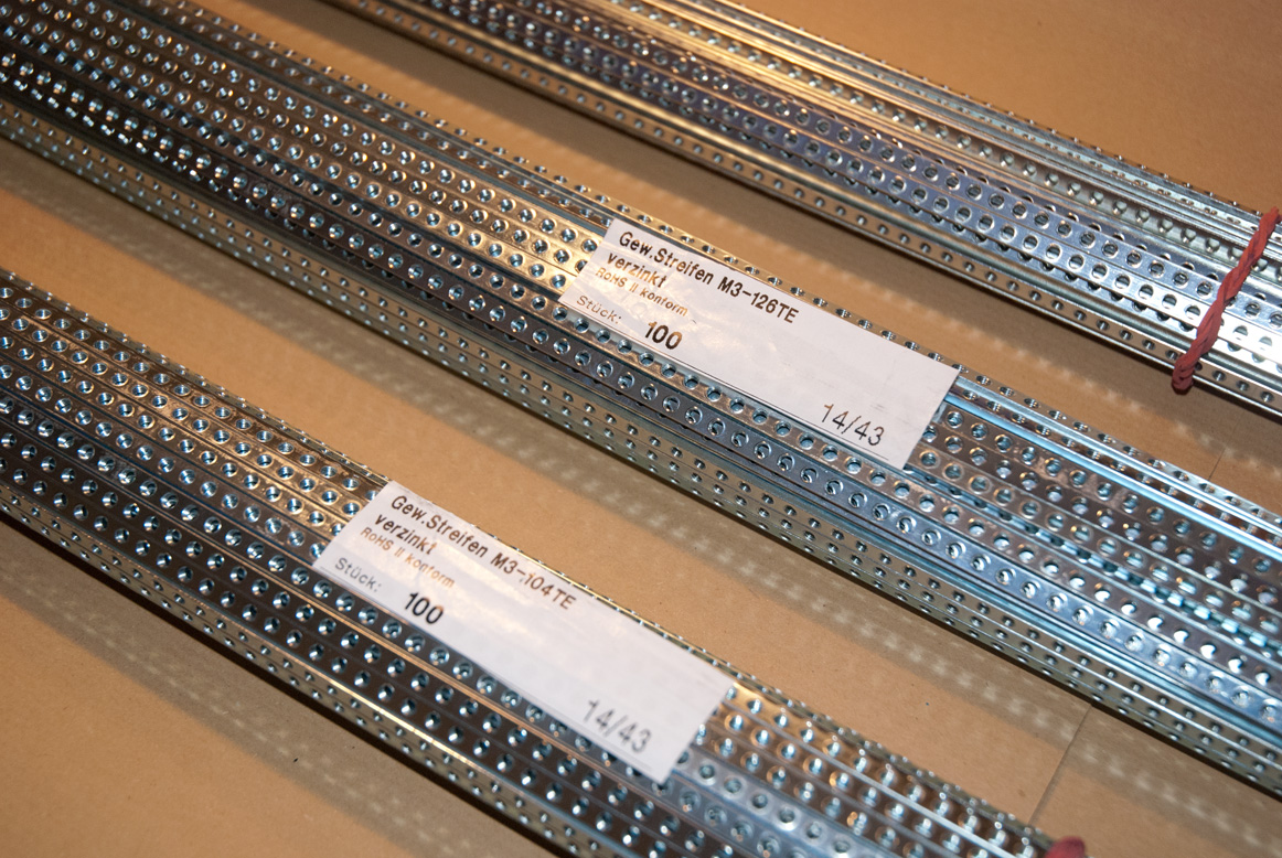 Eurorack DIY Materials: M3 Threaded Strips/Inserts in three sizes 104HP and 126HP